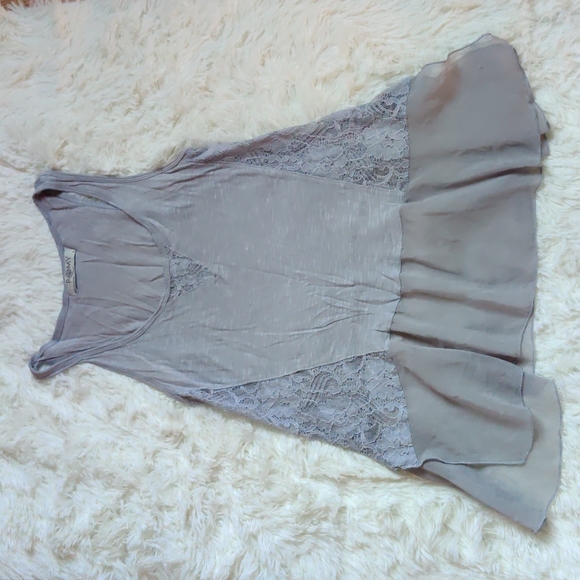 Romy Tops - ROMY Lace Baby Doll Tank Top Gray, Size Small